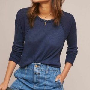 Anthropologie Blue Waffle Knit Top